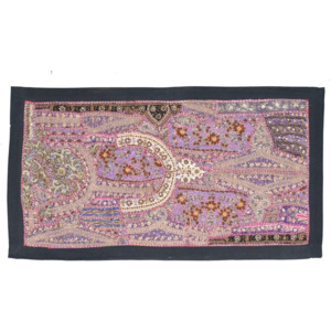 SB Orient Bohatě zdobená patchworková tapiserie z Rajastanu, ruční práce, 80x45 cm