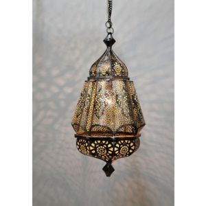 SB Orient Kovová lampa v arabském stylu, černo stříbrná, uvnitř žlutá, 35x35x56cm
