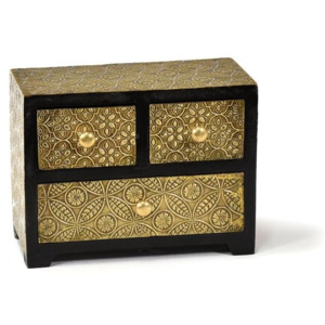 SB Orient Dřevěná skříňka s mosazným kováním, 3 šuplíky, 20x10x15m