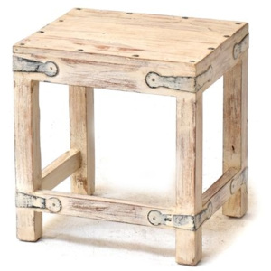 Dřevěná stolička z teakového dřeva, bílá patina, 30x24x32cm