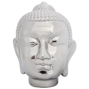 Budha Stardeco hlava stříbrná keramika 13x10cm