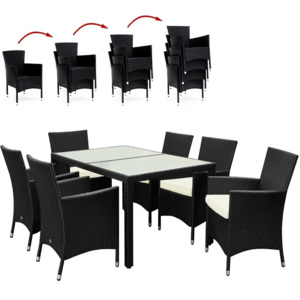 Set zahradního ratanového nábytku černý, 6 židlí a stůl D1003 Dekorhome