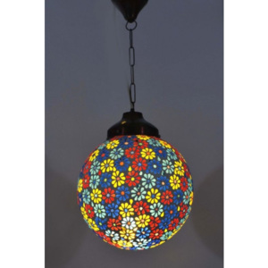 SB Orient Kulatá skleněná mozaiková lampa, multibarevné květiny, ruční práce, 25x27cm