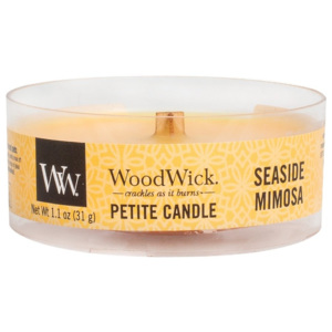 Čajová vonná svíčka pettie candle s dřevěným knotem WoodWick Seaside Mimosa - Přímořský koktejl 31 g