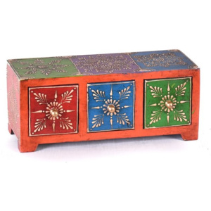 SB Orient Dřevěná skříňka s 3 šuplíky, ručně malovaná, oranžová, 25x10x10cm