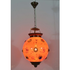 SB Orient Kulatá skleněná lampa zdobená barevnými kameny, růžová, ruční práce, 25x35cm