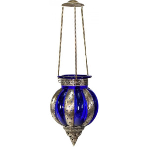 SB Orient Kovová prosklená lampa v orientálním stylu, modré sklo, ruční práce, 19x32cm