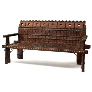 SB Orient Masivní lavice z antik teakového dřeva s mosazným kováním, 204x58x100cm