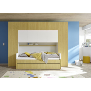 Kompletní sestava pro dětský pokoj s postelí 120x200Enjoy-Ponte-stena dub žlutý+bílý mat