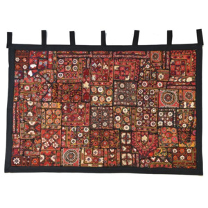 SB Orient Červená patchworková tapiserie z Rajastanu se zrcátky, ruční práce, 98x145cm