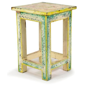 SB Orient Bílá, ručně malovaná stolička z antik teakového dřeva, 30x30x45cm