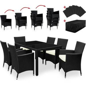 Set zahradního ratanového nábytku černý, 6 židlí a stůl D1004 Dekorhome