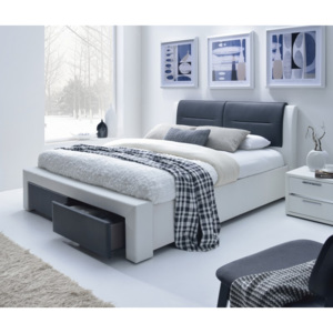 Halmar CASSANDRA Z 140 cm postel čalouněné se zásuvkami černo-bílá