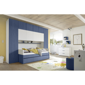 Kompletní sestava pro dětský pokoj s postelí 90x200 Enjoy-Ponte-stena dub modrý a bílý mat