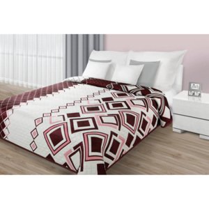 Oboustranné přehozy přes postel v krémové barvě s bordó vzorem