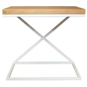 Bílý odkládací stolek s deskou z dubového dřeva take me HOME, 50 x 30 cm