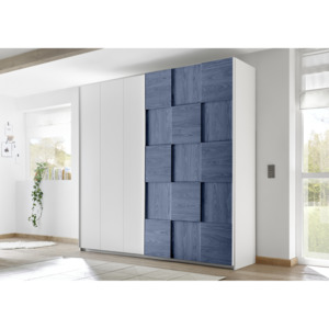 Šatní skříň s posuvnými dveřmi Enjoy-Dama-179 bílý mat, dub modrý