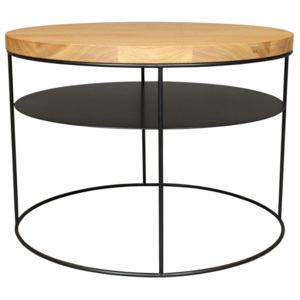 Černý konferenční stolek s deskou z dubového dřeva take me HOME Nysa, ⌀ 60 cm