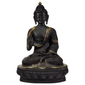 SB Orient Mosazná soška, Buddha Amoghasiddhi, černá patina, 21x31cm