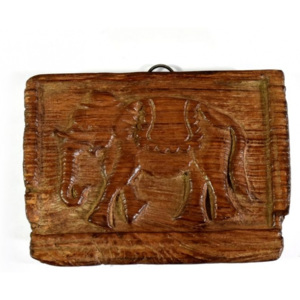 Starý, ručně vyřezávaný dřevěný panel z mangového dřeva, 16x12cm