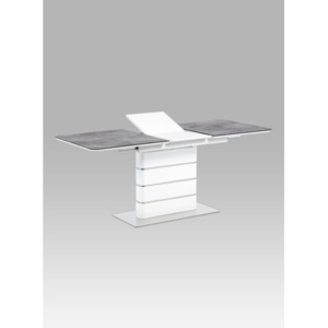 Autronic Jídelní stůl 140+40x80, šedé sklo, bílý vysoký lesk MDF, broušený nerez HT-455 GREY