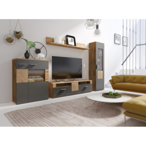 Kvalitní obývací stěna Voren, dub wotan/matera