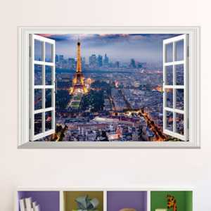 Živá Zeď Samolepka Okno s výhledem na Paříž