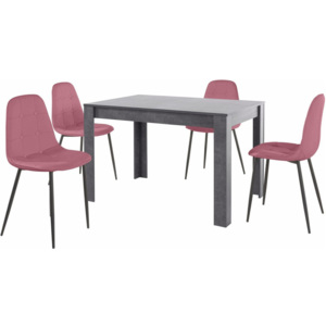 Set šedého jídelního stolu a 4 růžových jídelních židlí Støraa Lori Lamar