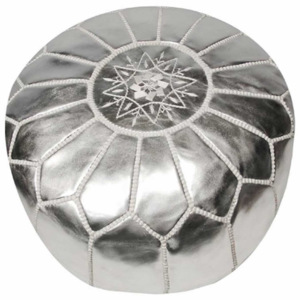 Smilargan Orientální marocký taburet Fatima - stříbrný s šedým prošíváním