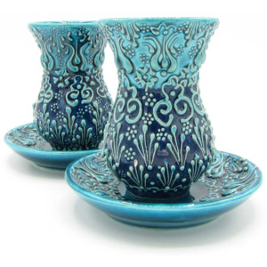 Šeherezád Tradiční turecký set na čaj - keramický - tyrkysový