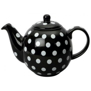 Great Tea Garden Konvice na čaj Londýn - černá s bílými puntíky - 1100 ml +4 šálky