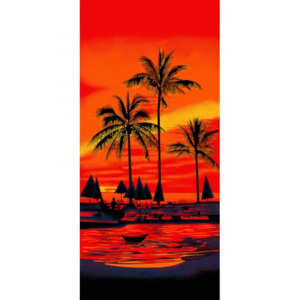 JAHU Plážová osuška Palmy červená, 70 x 150 cm