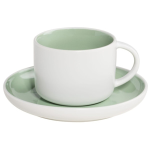 Bílý porcelánový šálek s podšálkem se zeleným vnitřkem Maxwell & Williams Tint, 240 ml