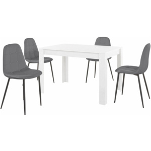 Set bílého jídelního stolu a 4 šedých jídelních židlí Støraa Lori Lamar