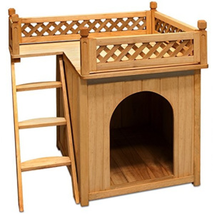 Goleto Dřevěná bouda pro psa s balkonem a schůdky