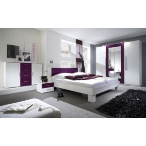 VIERA postel 160x200 cm s nočními stolky, bílá/fialová