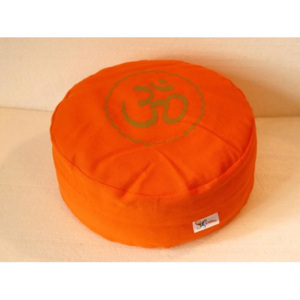 S radostí - vlastní výroba Meditační sedák óm (zafu) oranžový Velikost: ∅30 x v25 cm