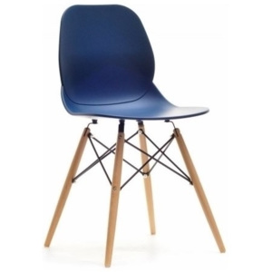 Moderní jídelní židle SWEN Modrá - dřevěná podnož