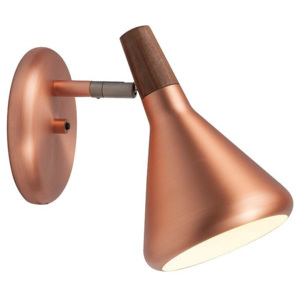Nástěnná lampička Nordlux Float | Ø12 cm, kartáčovaná měď + ořechové dřevo | 83001030