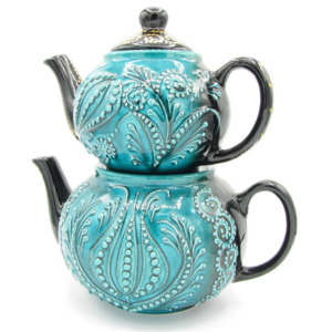 Šeherezád Keramická dvojkonvice na turecký čaj - tyrkysová