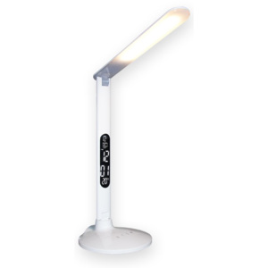 LEDKO Bílá LED stolní lampa 10W stmívatelná s USB a budíkem