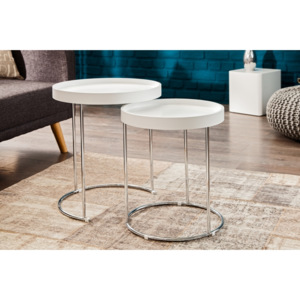 INV Odkládací stolek TORONTO 2ks bílý, stříbrný