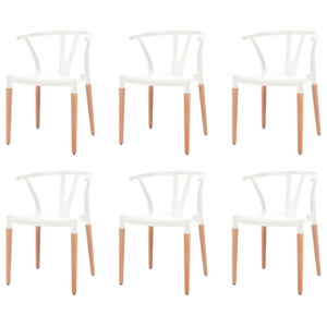 Jídelní židle 6 ks bílé plastové sedáky, ocelové nohy