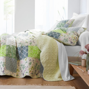 Blancheporte Přehoz na postel s potiskem patchwork, styl boutis modrá/zelená 180x250cm