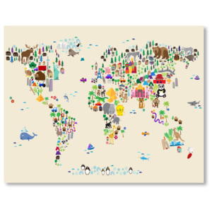 Plakát s pestrobarevnou mapou světa Americanflat Animal, 60 x 42 cm
