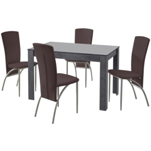 Set jídelního stolu a 4 tmavě hnědých jídelních židlí Støraa Lori Nevada Slate Brown