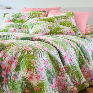 Blancheporte Přehoz na postel s potiskem, styl boutis růžová/zelená povlak na polštář 65x65cm