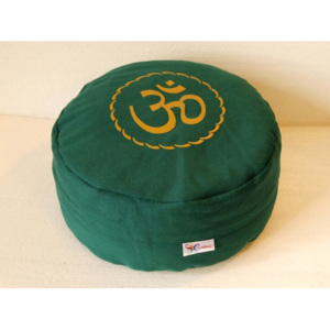 S radostí - vlastní výroba Meditační sedák óm (zafu) zelený Velikost: ∅30 x v25 cm