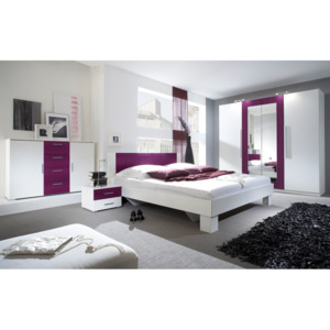 VIERA ložnice s postelí 160x200 cm, bílá/fialová