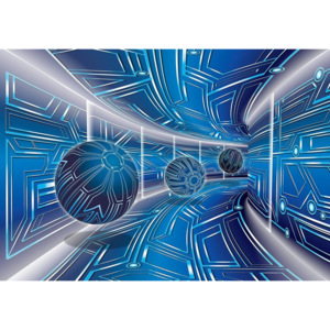 C10076V4 Fototapeta vliesová: 3D Sci-fi tunel (modrý) - 184x254 cm